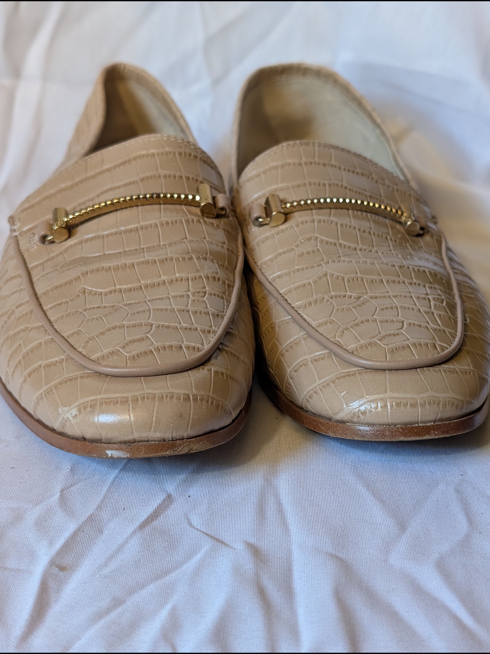 Sam Edelman Beige Croc-Embossed Leather Bit Loafers - Women - Picture 4 of 9